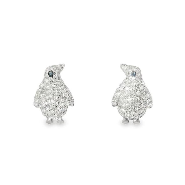 Mid-Century Modern Mid 20th Century 14k White Gold Diamond Penguin Earrings Estate, Pair For Sale - Image 3 of 4