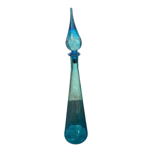 Mid Century Modern Turquoise/Blue Glass Tall Vase With Stopper