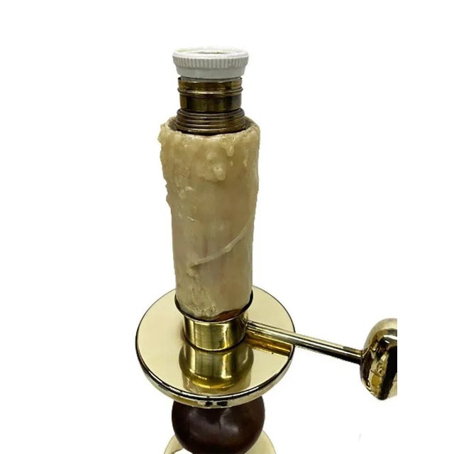 Wood Mid-Century Floor Lamp with Wood and Brass Stem For Sale - Image 7 of 8