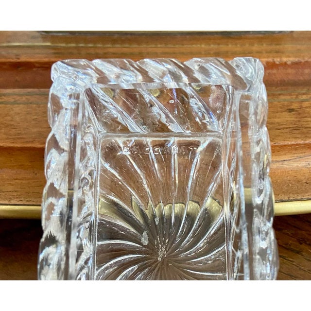 19th Century French Baccarat Crystal & Oak Double Inkwell Inkstand Desk Set For Sale - Image 10 of 11