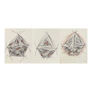 Set of Three Mid Century Modern Atomic Drawings by William Glen Davis For Sale