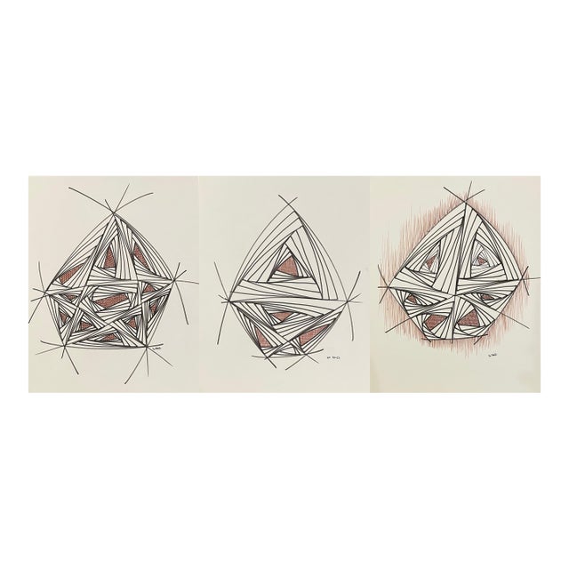 Set of Three Mid Century Modern Atomic Drawings by William Glen Davis For Sale