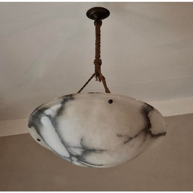 Antique Veined Alabaster Pendant Light, 1920 For Sale - Image 4 of 12