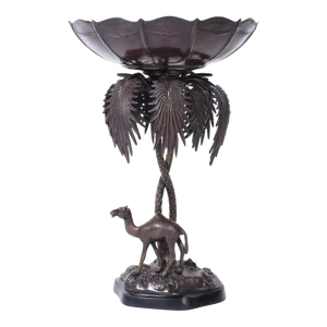 Anglo Indian Bronze Serving Bowl on a Palm Tree Stand With Camel