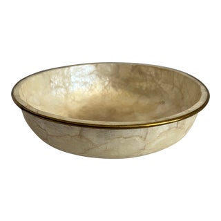 Late 20th Century Capiz Shell Bowl With Brass Edge For Sale