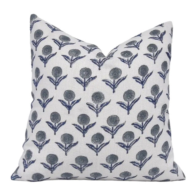 Fabdivine Block Print Cushion Cover 16x16 Inch Off-White Linen-Gandapushp For Sale