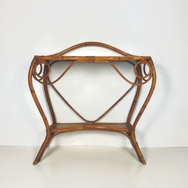 Mid-Century Bamboo and Rattan Entry Console, Italy, 1970s, in Very Good conditions. Designed 1960 to 1969
