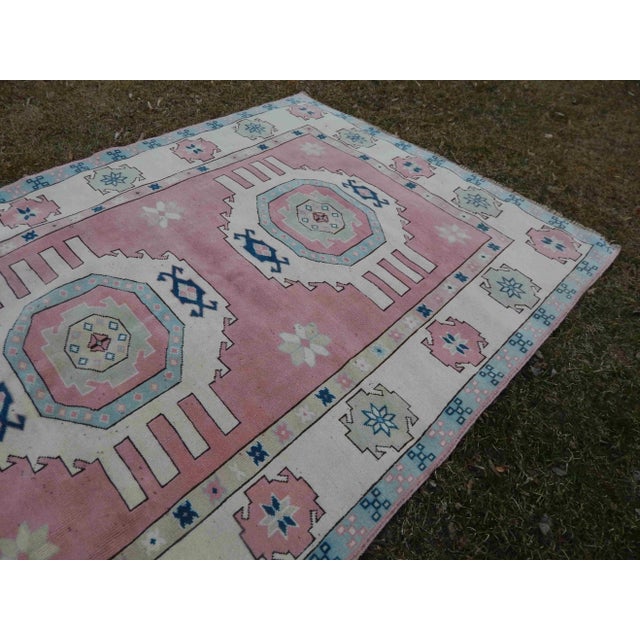 Pink 1970s Vintage Geometric Turkish Kars Rugs - 5′9″ × 7′10″ For Sale - Image 8 of 12