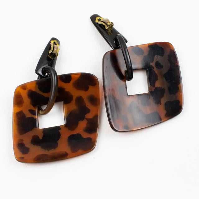 Monies Tortoise Resin Carved Clip Earrings For Sale - Image 4 of 7