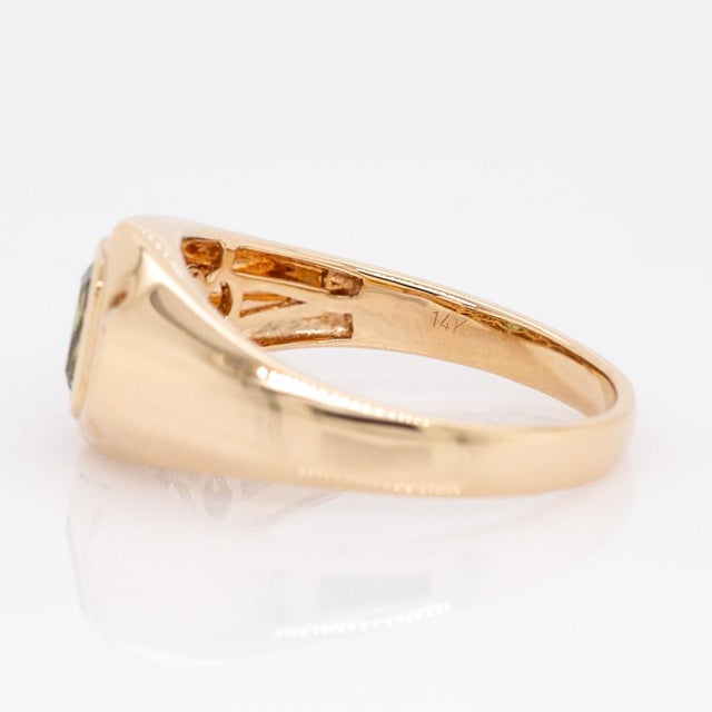 Metal Demantoid Ring With Natural Diamond Accents: 14k Solid Gold, Emerald Cut 6x4mm For Sale - Image 7 of 7