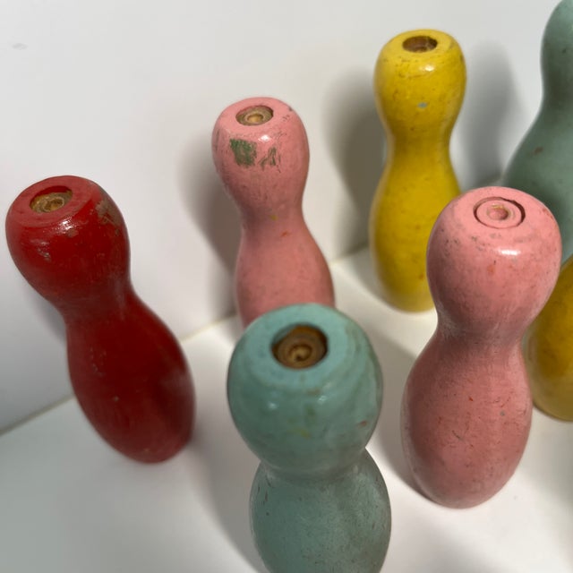 Wood Vintage Tabletop Bowling Pins Set/9 For Sale - Image 7 of 8