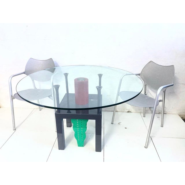 Round Dining Table in Metal and Glass, 1980s For Sale - Image 3 of 17