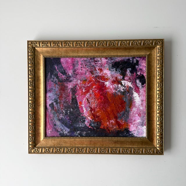 Vintage framed abstract impasto mixed media oil painting on stretched canvas. The piece is titled "Cosmic 528" by Helena...