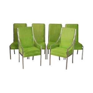 Mid Century Modern Set of 6 Aluminum Frame Dining Chairs After Milo Baughman