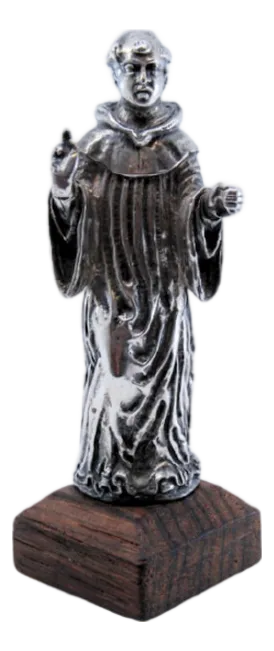 Silver Statuette of Saint Anthony with Wooden Base