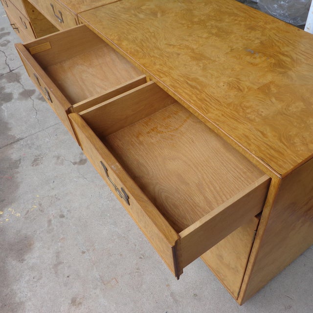John Widdicomb Campaign Burl Kneehole Credenza Desk For Sale - Image 12 of 13