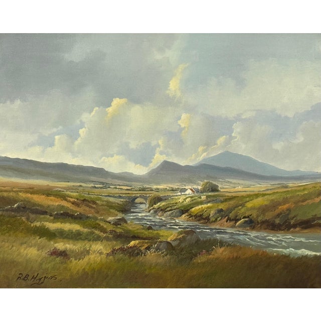 Painting of Mountain Cottages by River in Ireland by 20th Century Irish Artist 1990 Circa For Sale - Image 18 of 18