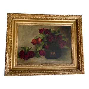 Original Vintage Roses Oil Painting on Canvas, Framed