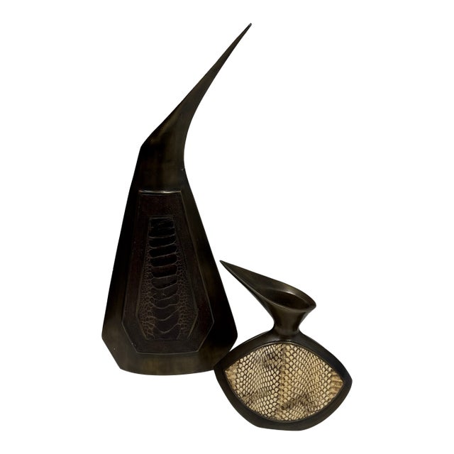 R & Y Augousti Paris Bird Sculptural Tall + Short Vases, Vintage For Sale