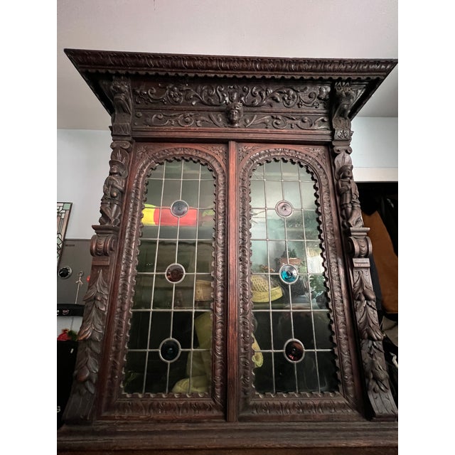 19th Century French Henri II Style Renaissance Revival Carved Oak Hunt Cabinet For Sale In New York - Image 6 of 15