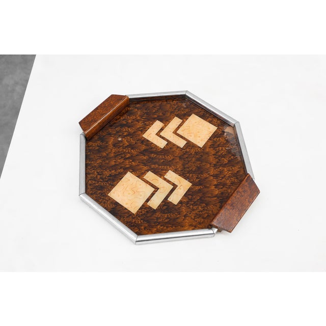 Art Deco Whiskey Tray in Metal and Wood, Belgium, 1920s For Sale - Image 3 of 11