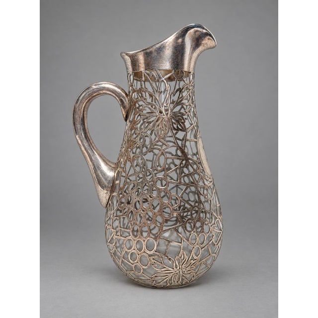 1900s American Sterling Silver Webbed Overlay Glass Pitcher, Alvin For Sale In Providence - Image 6 of 10
