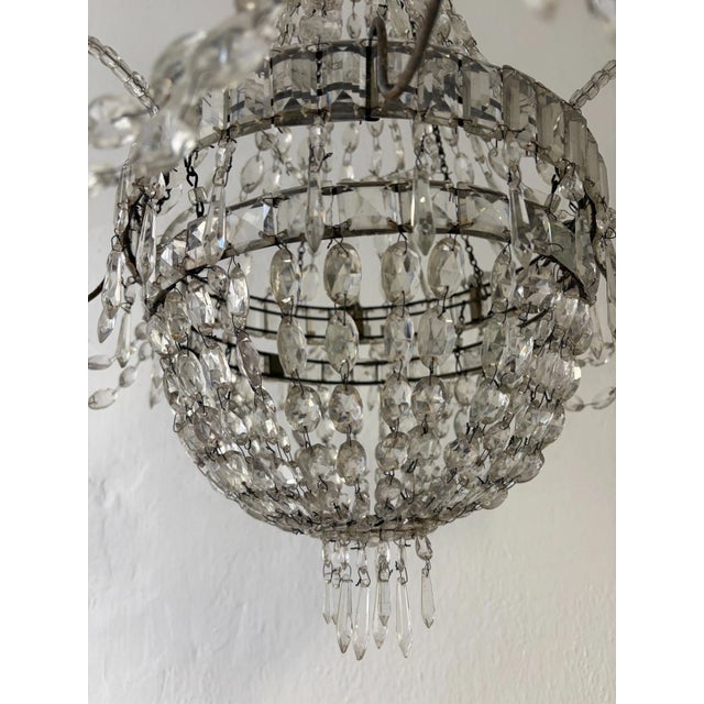 19th C Rare Crystal Beaded Empire Chandelier French Hand Tied Oval Prisms, C1850 For Sale - Image 10 of 17