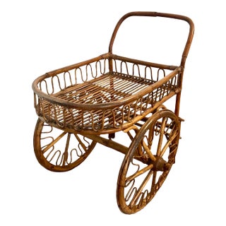 French Riviera Rattan Bar Cart Audoux & Minet 1950s For Sale