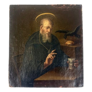 Italian Artist, St. Benedict with a Raven, 17th Century, Oil on Canvas For Sale