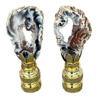 1970s Gorgeous Pair of Agate Geode Lamp Finials For Sale