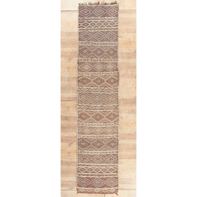 Vintage Zemmour Moroccan Kilim Rug, 03'08 X 17'00 For Sale - Image 10 of 11