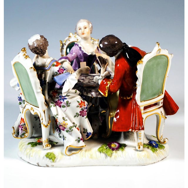 Rococo Porcelain Genre Group of Card Players attributed to J.J. Kaendler for Meissen, Germany, 1880s For Sale - Image 3 of 9