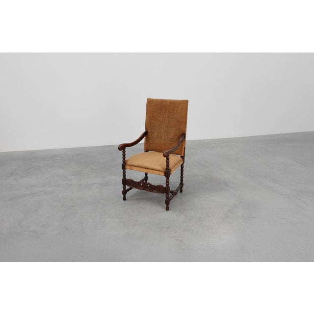 Antique Belgian Baroque Armchair in Wood and Leather, 1700s For Sale - Image 9 of 17