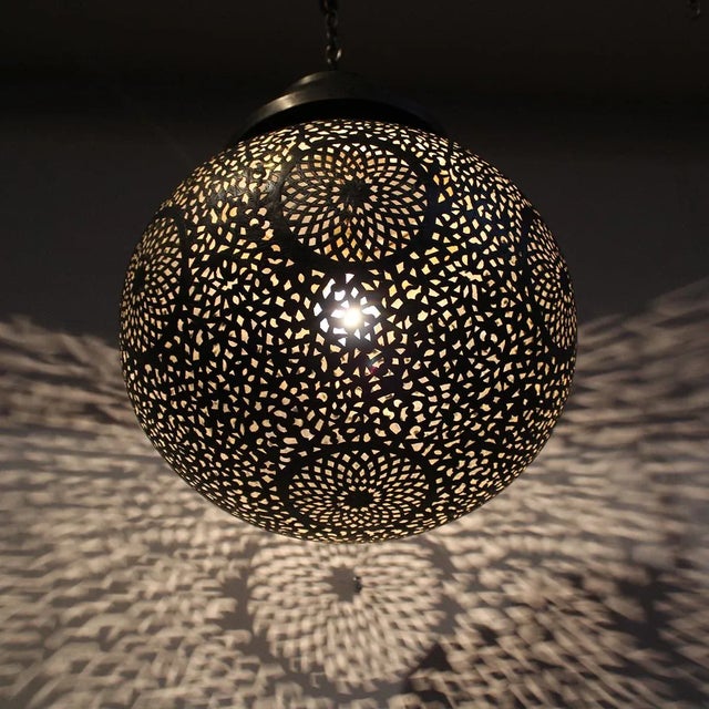 Vintage Brass Work Bakari Pendant Light For Sale - Image 4 of 5