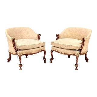 Italian Carved Wood Rope and Tassel Armchairs - a Pair For Sale