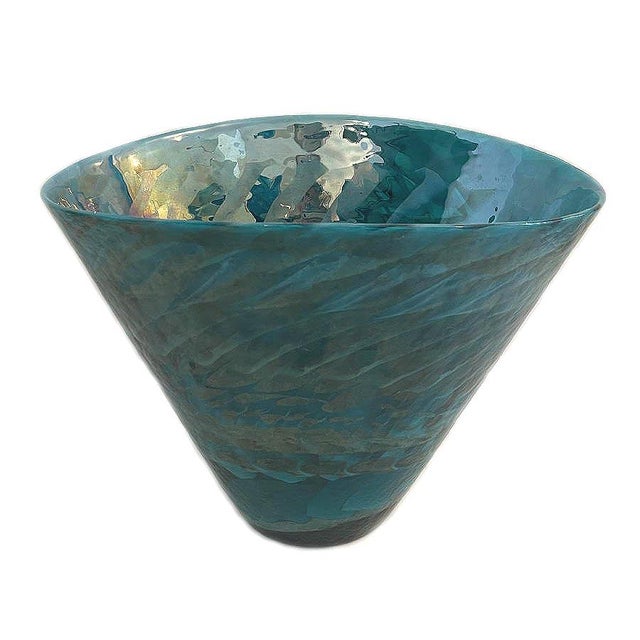 1980s Teal Blue Iridescent Murano Venezia Vase For Sale - Image 5 of 5