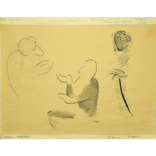 Le manteau'' is an original black China ink and pencil drawing on paper glued on ivory-colored cardboard, signed and dated...