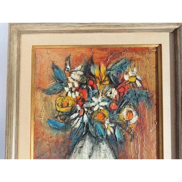 Mid 20th Century Floral Still Life Acrylic Painting, Framed For Sale - Image 12 of 13