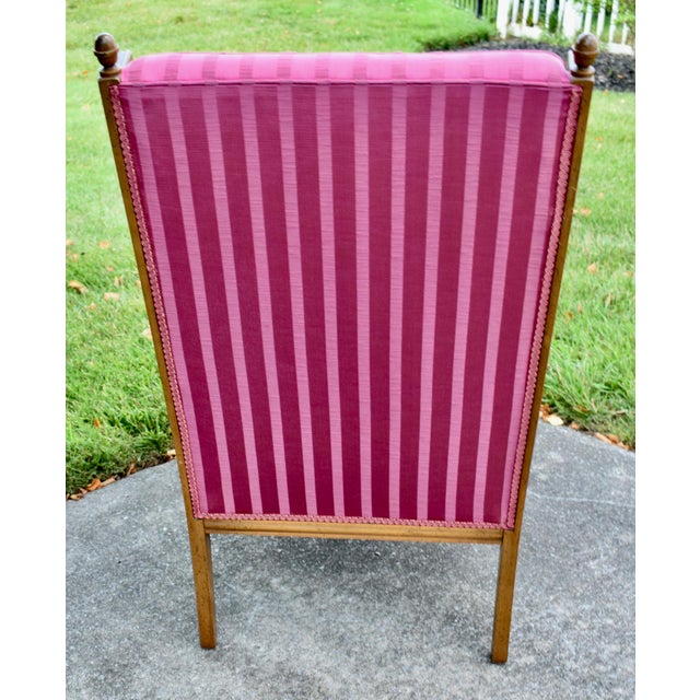 Bergere Armchair Hollywood Regency Style Pink Magenta Striped Satin Accent Chair For Sale - Image 12 of 14