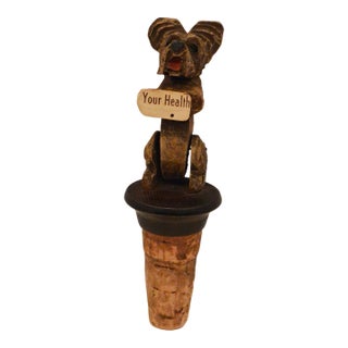 Antique Italian Anri Hand-Carved Wood Terrier - Mechanical Movement Bottle Stopper For Sale