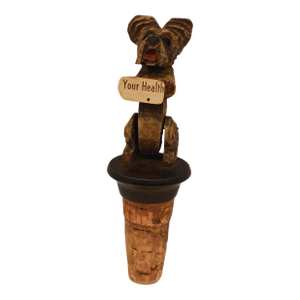 Antique Italian Anri Hand-Carved Wood Terrier - Mechanical Movement Bottle Stopper