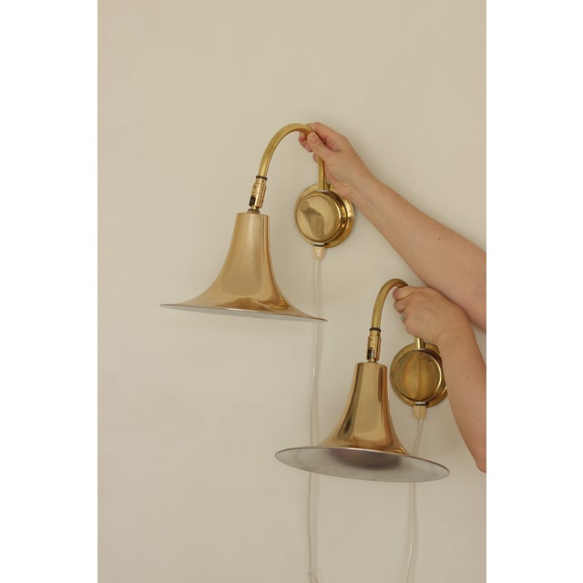 Vintage Trump Shape Lights in Brass by Börje Claes for Norlett Elit, 1960s, Set of 2 For Sale - Image 10 of 18