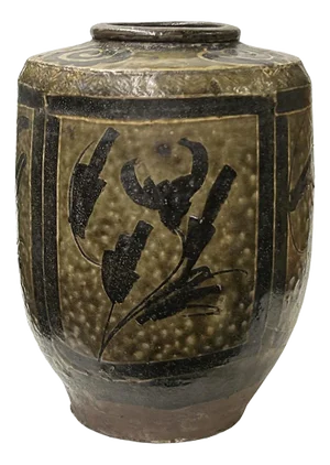 Vintage Earthy Beige Brown Village Rural Pottery Ceramic Pot Vase