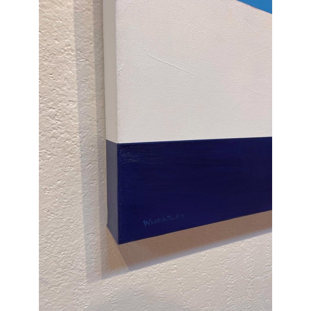 Contemporary Barn, Palette #5 by Justin Wheatley | Acrylic on Canvas Blue Barn With Pink Sky For Sale - Image 3 of 10