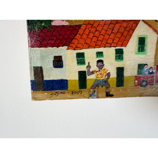 2009 Jadiro Colorful Folk Art Oil on Canvas Painting – Unframed For Sale - Image 10 of 12