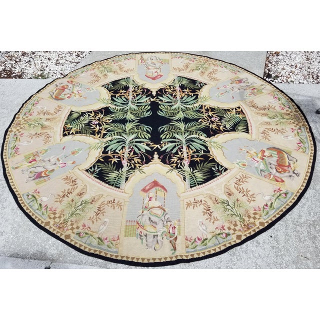 French Aubusson Style Large Round Needlepoint Rug or Wall Tapestry For Sale - Image 3 of 10