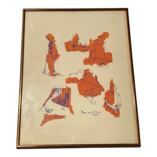 Boy With Blue Eyes Signed Greenebaum 1976 Lithograph Numbered 4/12 Modern Line Art For Sale