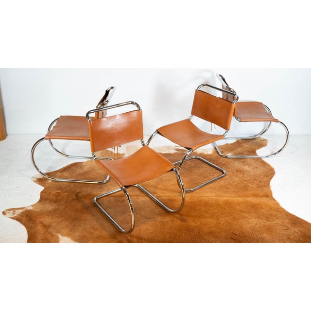 1970s Mies Van Der Rohe Attr. 'Mr10'. Cognac Leather Chairs - Set of 4 For Sale - Image 9 of 17