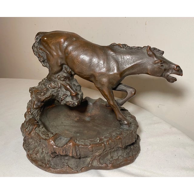 19th Century Large Rare Antique Running Horse Ashtray Armor Bronze Clad Statue Sculpture Dish For Sale - Image 5 of 16