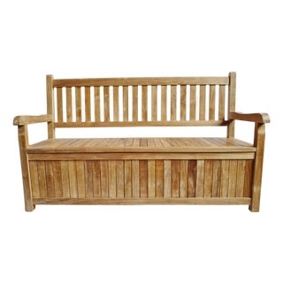 Outdoor Classic Contemporary Teak Trunk Bench For Sale